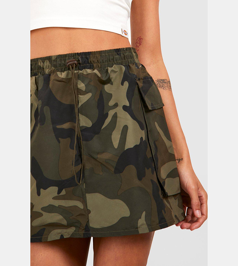 Buy Boohoo Toggle Waist Camo Print Cargo Mini Skirt In Khaki 6thStreet Qatar