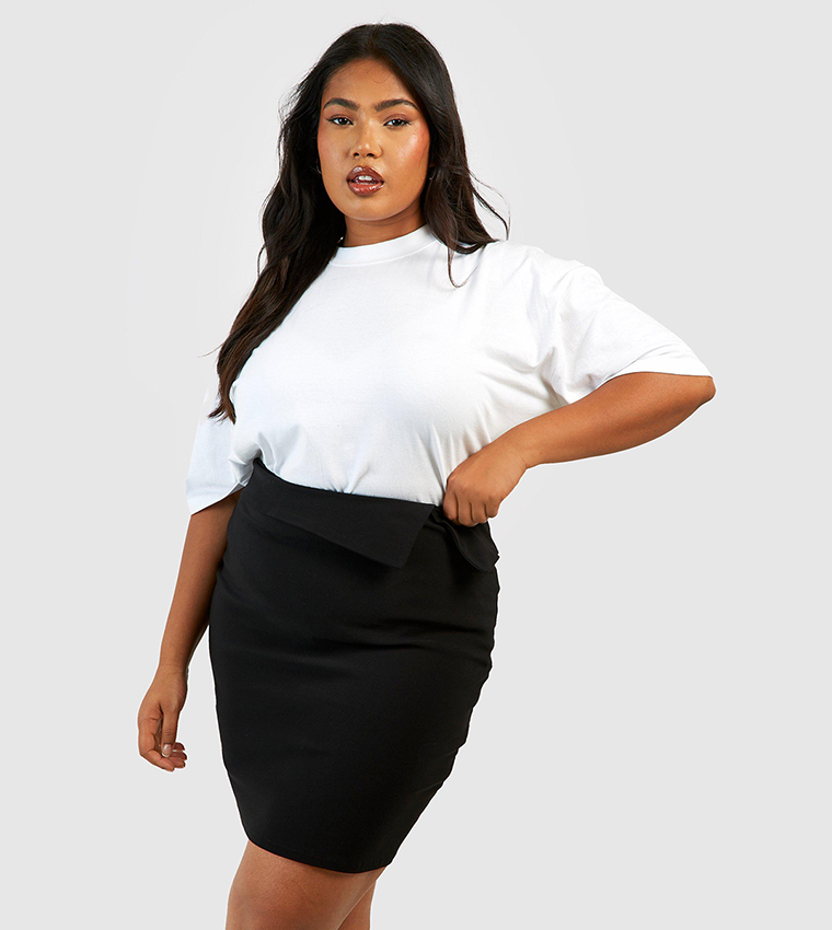 FOLDOVER WAIST MINI SKIRT in black