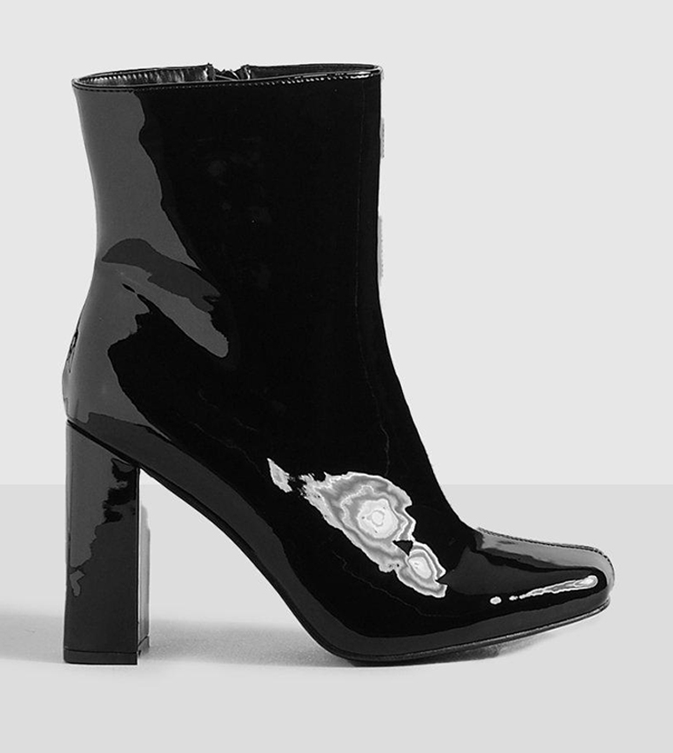 Black patent wide fit 2025 ankle boots