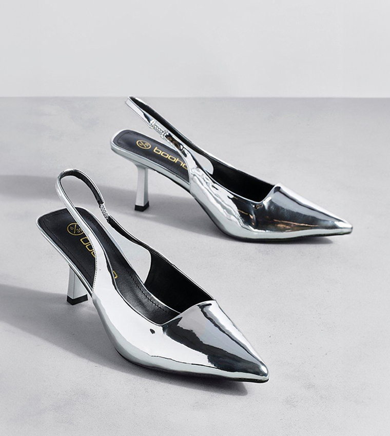 Metallic Low Stiletto Slingback Court Shoe