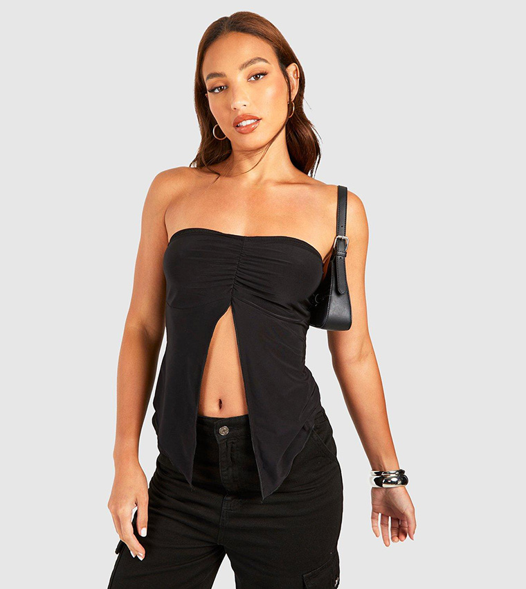 Black Stretch Asymmetric Longline Bandeau Top