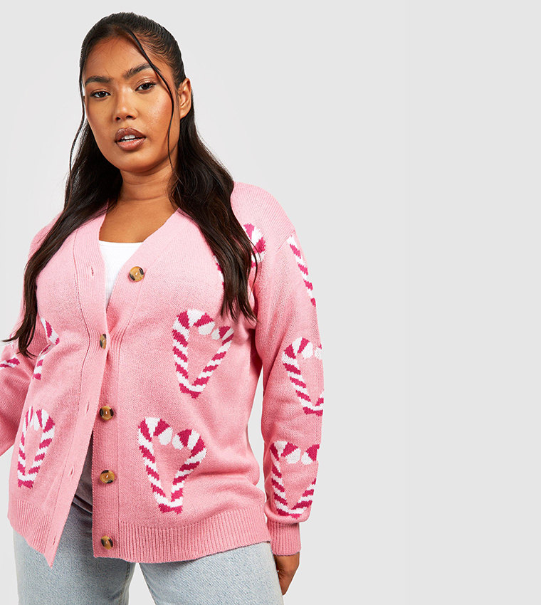 Buy Boohoo Candy Cane Christmas Cardigan In Pink 6thStreet Qatar