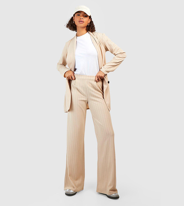 Buy Boohoo Basic Jersey Pinstripe Relaxed Wide Leg Trousers In