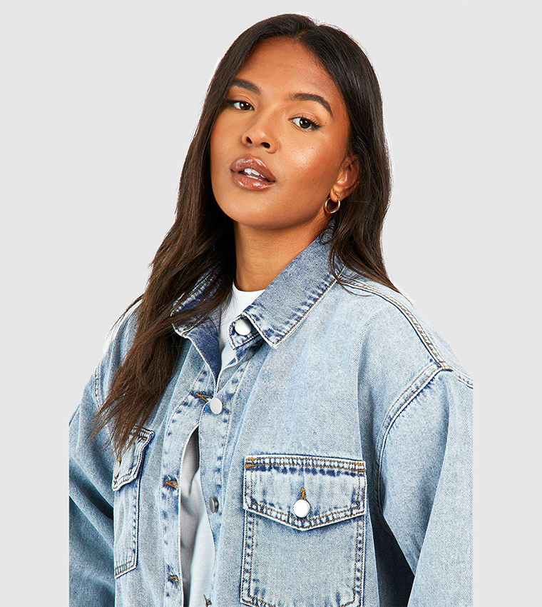 Acid wash store denim shirt womens