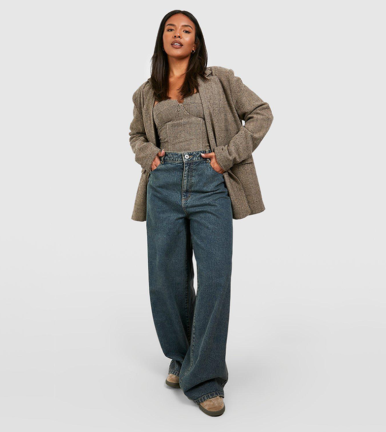 Buy Boohoo Basics High Rise Super Wide Leg Jeans In Blue 6thStreet Oman