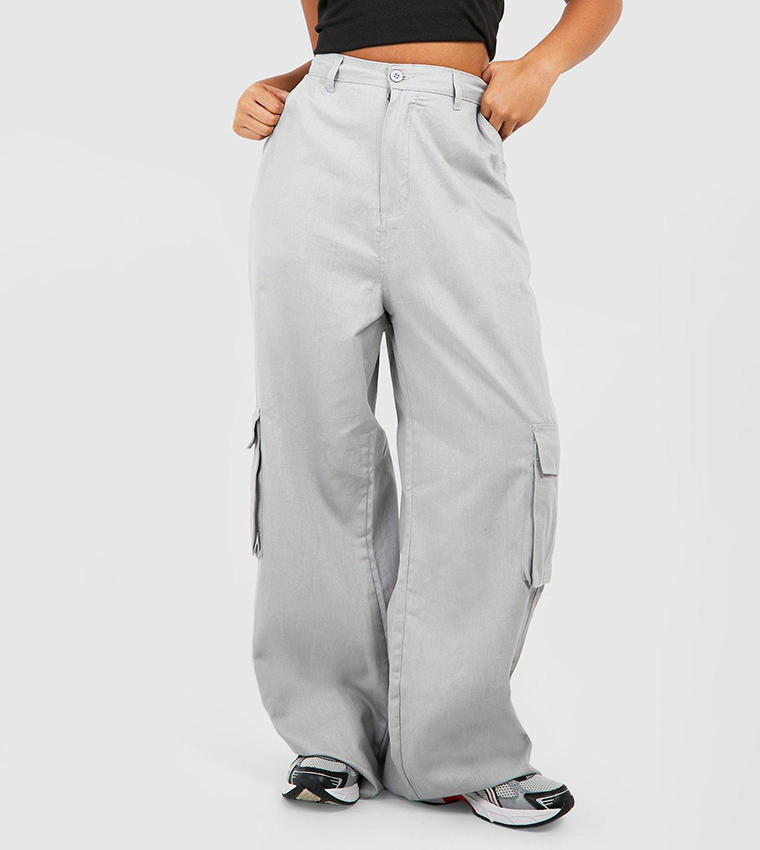 Buy Boohoo High Rise Twill Straight Leg Cargo Pants In Grey 6thstreet