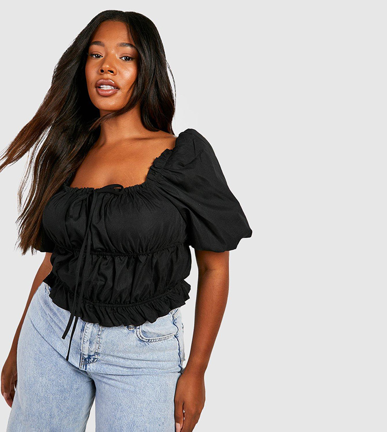 Black puff sleeve discount top plus size