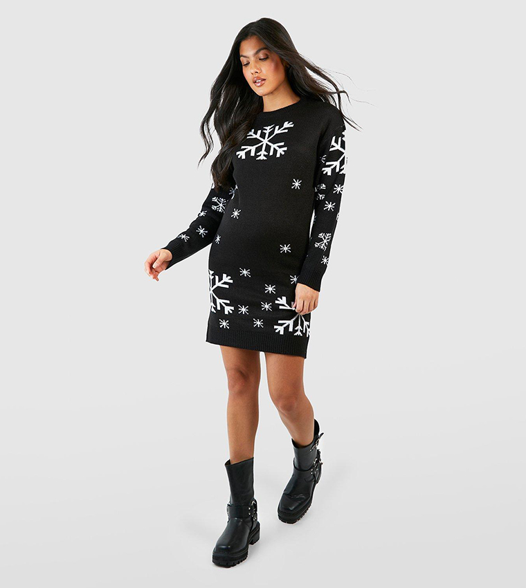 Buy Boohoo Maternity Snowflake Christmas Sweater Dress In Black