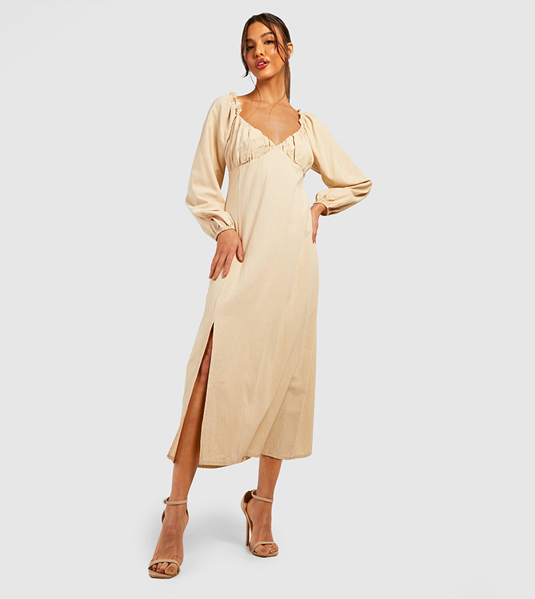 beige milkmaid dress Buy Boohoo Puff Sleeves Milk Maid Midaxi In Square Neck Dress Spaghetti Strap Dusty Pink Jacket Length:Short