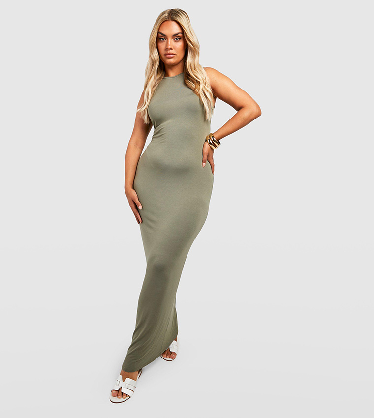 Khaki jersey maxi dress best sale