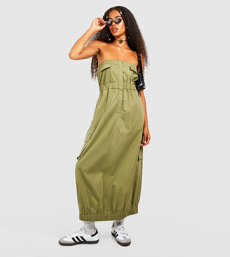 Khaki bandeau cheap maxi dress