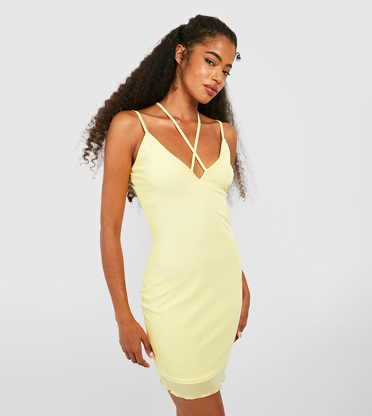 Buy Boohoo Strappy Mesh Mini Dress In Yellow