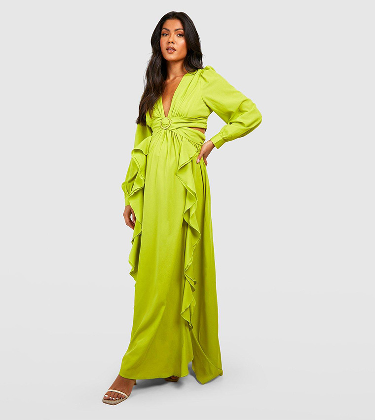 Buy Boohoo Maternity Cut Out Maxi Dress In Green | 6thstreet Qatar