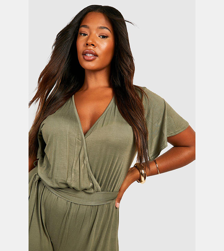 Khaki hot sale wrap jumpsuit