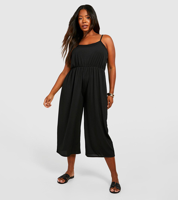 Buy Boohoo Ribbed Sleeveless Culotte Jumpsuit In Black 6thStreet