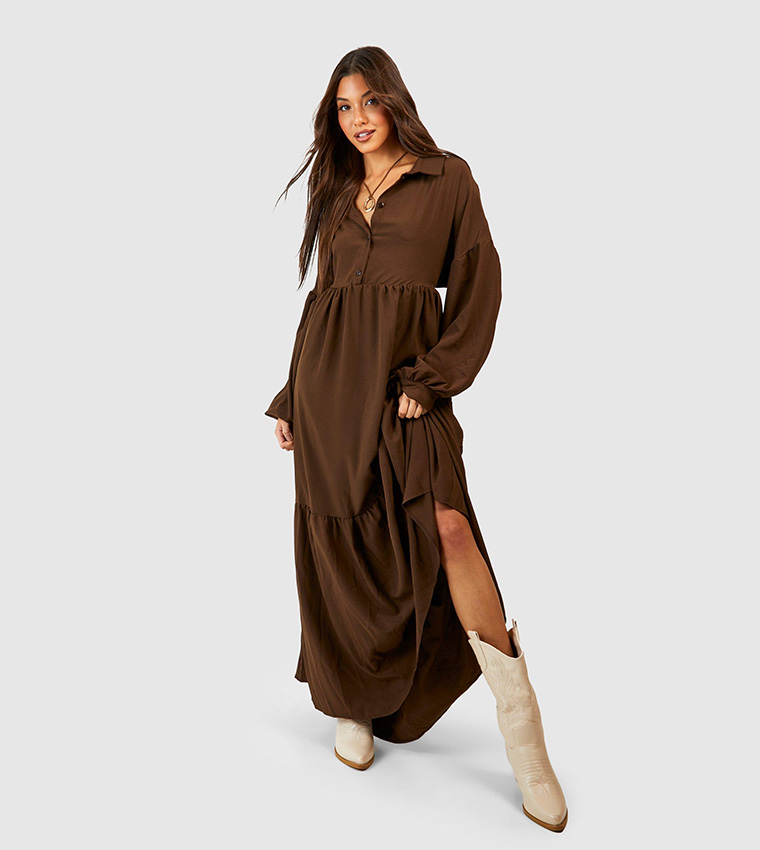 Oversized tiered sale maxi shirt dress