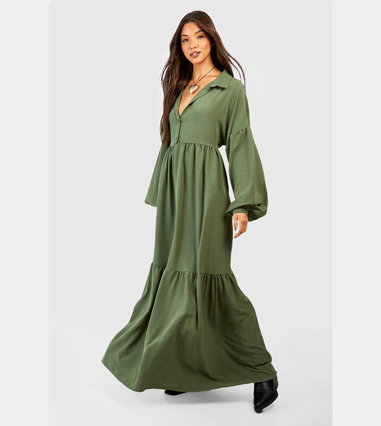 Khaki maxi shirt dress hotsell