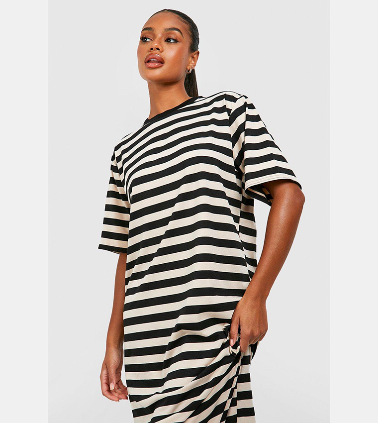 Buy Boohoo Oversized Striped T Shirt Maxi Dress In Beige 6thStreet Qatar