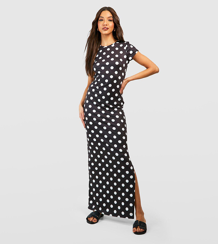 Buy Boohoo Polka Dot Cap Sleeves Maxi Dress In Black 6thStreet Kuwait
