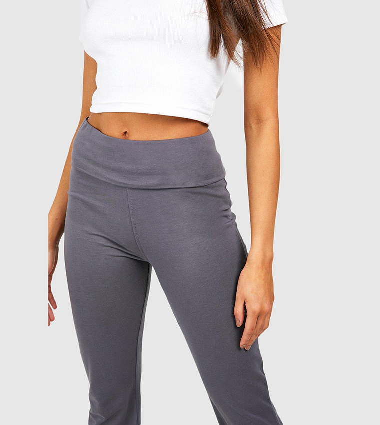 Buy Boohoo Cotton Jersey Folded Waistband Yoga Flare Pants In Grey