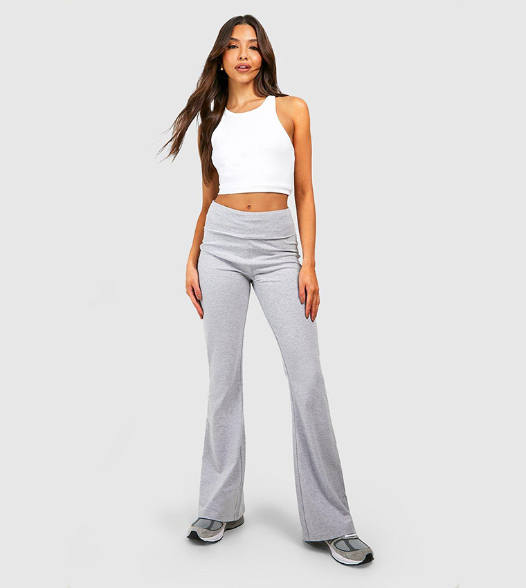 Cotton Jersey Folded Waistband Yoga Flare Pants