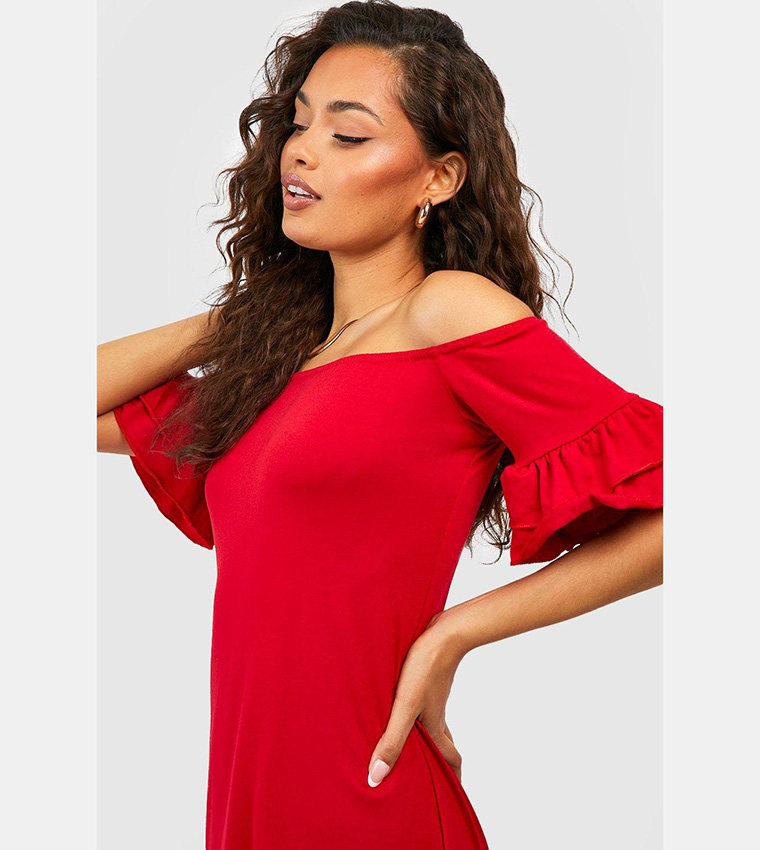 Buy Boohoo Off The Shoulder Shift Dress In Red 6thStreet Kuwait