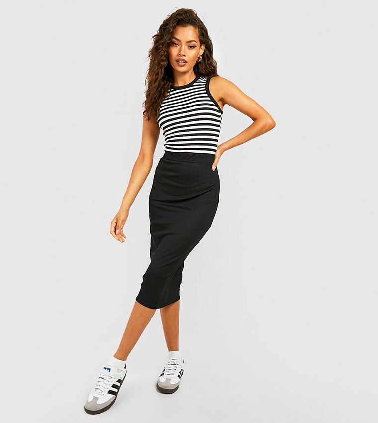 Buy Boohoo Bodycon Ribbed Midi Skirt In Black 6thStreet Kuwait