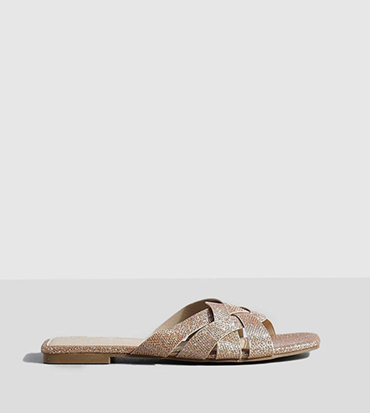 Buy Boohoo Woven Detail Glitter Mule Sandals In Rose 6thStreet UAE