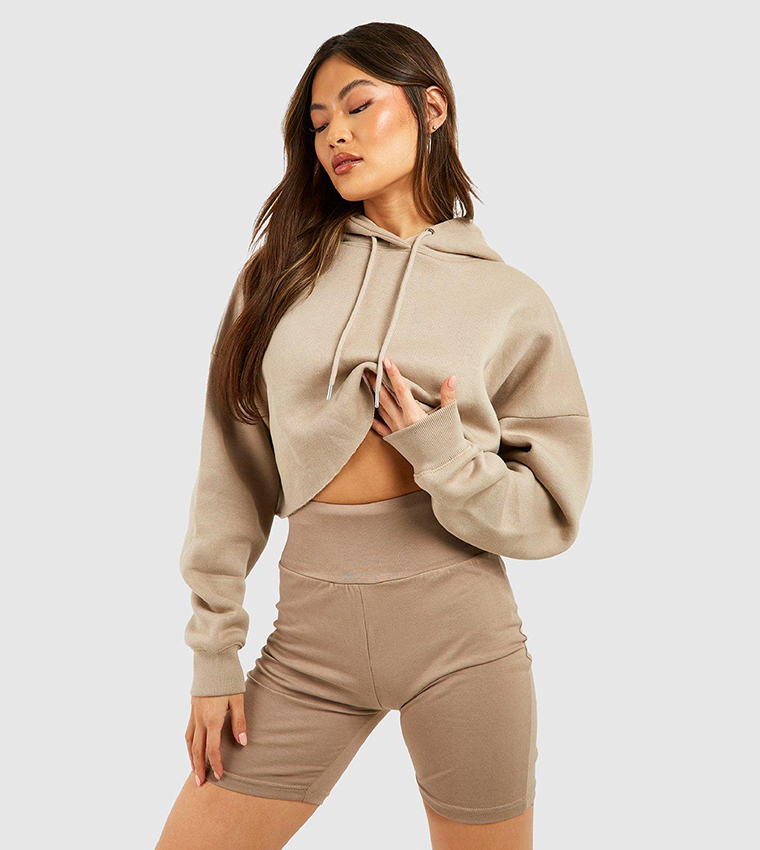 Buy Boohoo Cropped Raw Hem Hoodie In Beige 6thStreet Bahrain