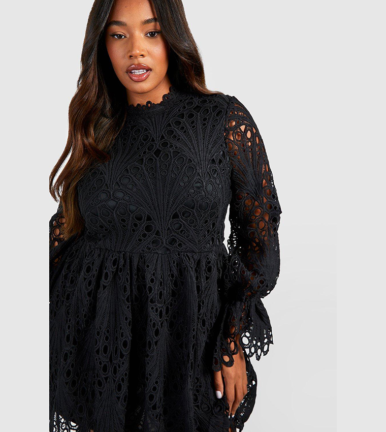 high neck long sleeve skater dress Warm Black Long Sleeve Evil Mini Skater Dress-BlackMilk