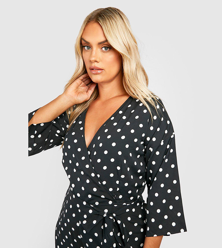 Buy Boohoo Polka Dot Wrap Tie Belt Jumpsuit In Black 6thStreet UAE