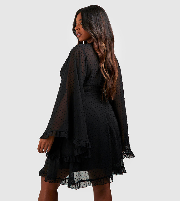 Dobby chiffon wide store sleeve skater dress