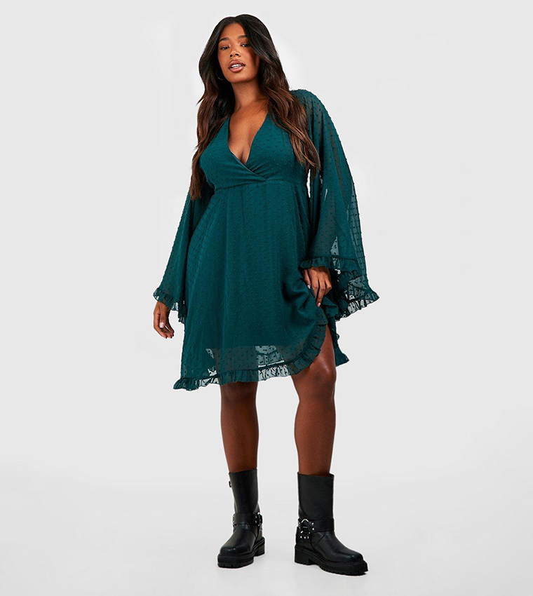 plus dobby chiffon wide sleeve skater dress Shop Plus Dobby Chiffon Wide Sleeve Skater Dress