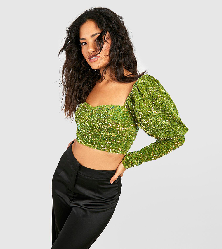 Buy Boohoo Velvet Sequin Corset Top In Black