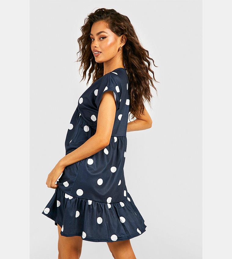 Buy Boohoo Polka Dot V Neck Smock Dress In Black 6thstreet Saudi Arabia 7638