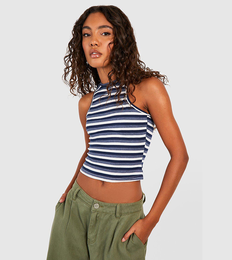 Buy Boohoo Rib Stripe Racer Vest Top In Navy 6thStreet Saudi Arabia