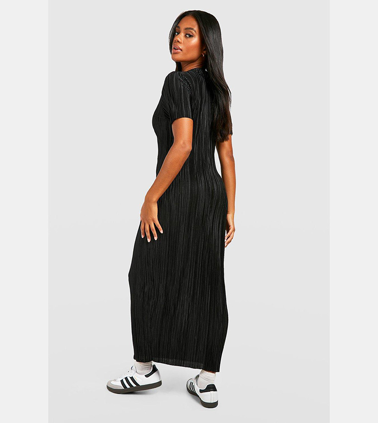 Plisse Capped Sleeves Midaxi Dress