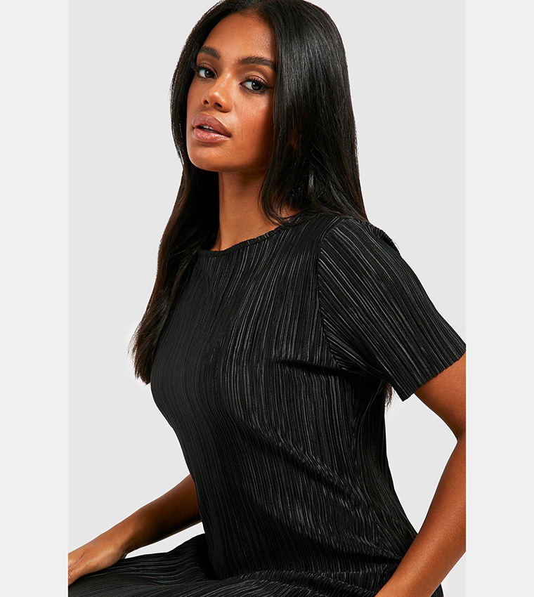 Plisse Capped Sleeves Midaxi Dress
