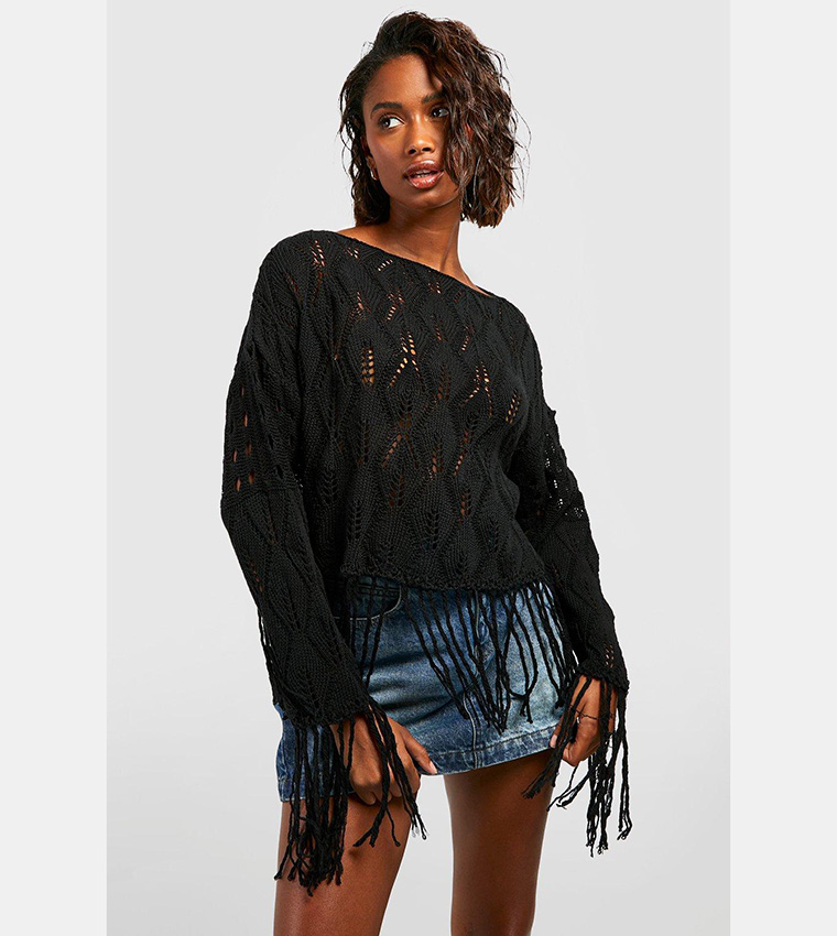 Crochet fringe clearance sweater