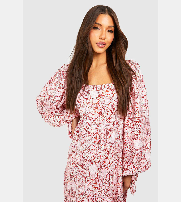 Buy Boohoo Paisley Long Sleeves Smock Dress In Red 6thStreet UAE