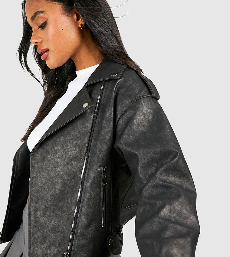 Vintage Look Faux Leather Biker Jacket