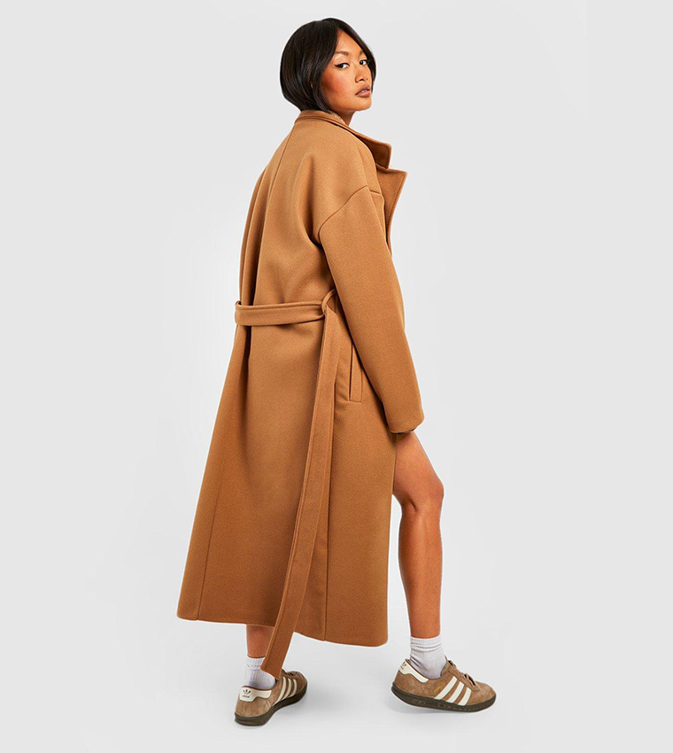 Tan funnel neck coat on sale