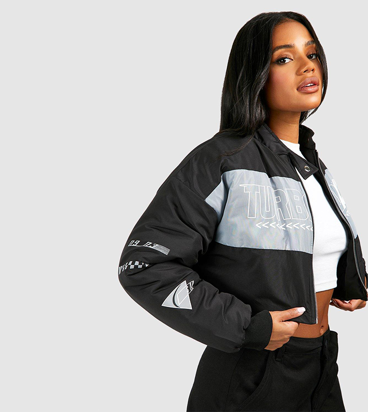 Buy Boohoo Moto Crop Bomber Jacket In Black