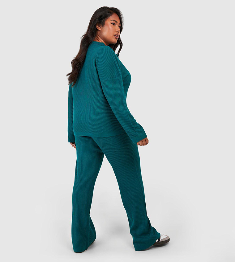 Buy Boohoo Knitted Button Top & Trouser Pajama Set In Jade