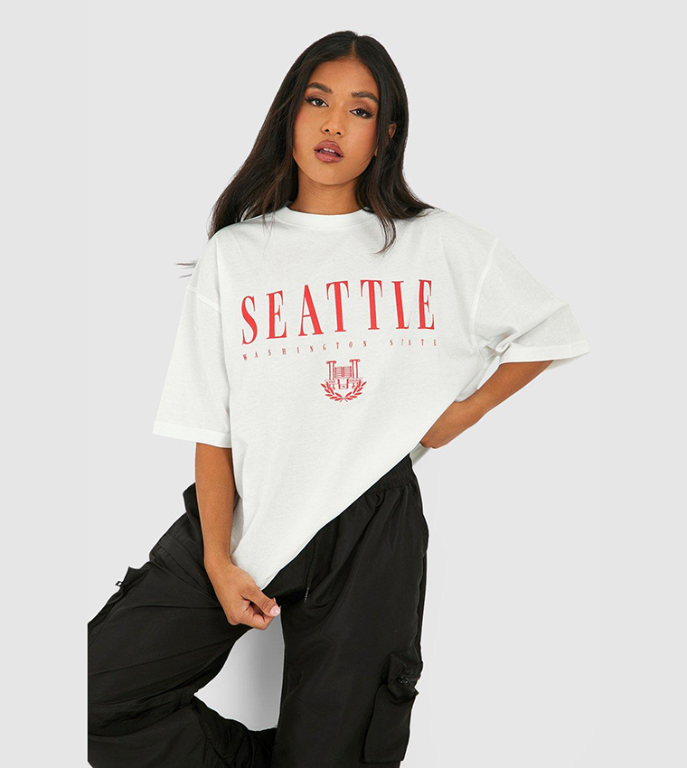 Buy Boohoo Seattle Slogan T Shirt In White