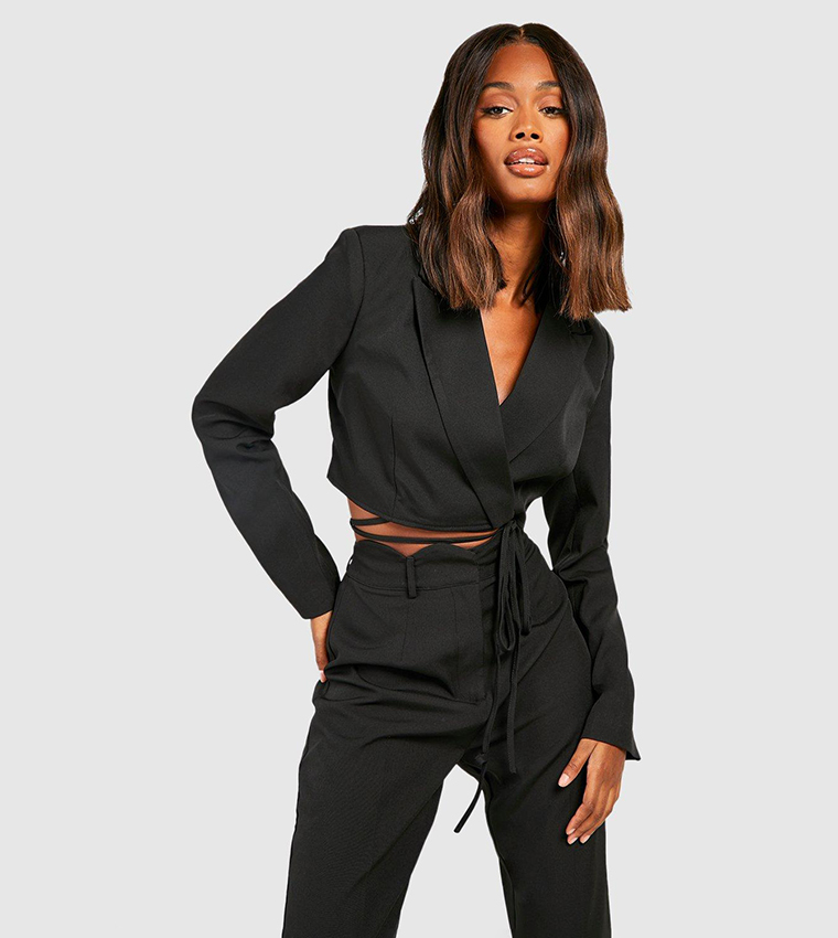 Cropped black blazer womens best sale