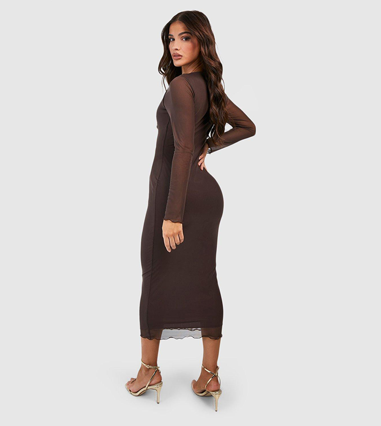 Boohoo Dress Mesh Long Sleeve Midi Dress Buy Dresses Boohoo In Oman VogaCloset