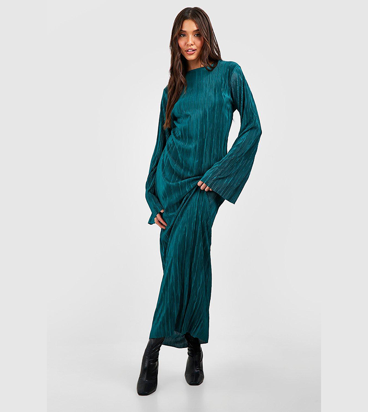 plisse flare sleeve maxi dress Plisse Sleeve Maxi Dress - Black