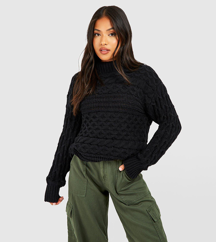 Buy Boohoo Cable Knit Roll Neck Jumper In Black 6thStreet UAE