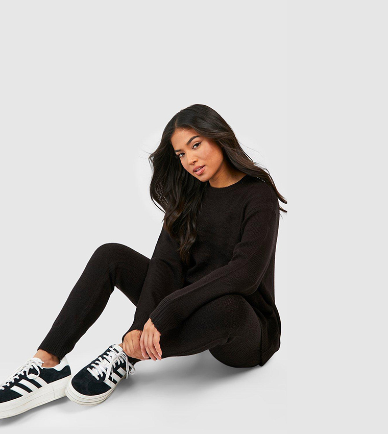 Buy Boohoo Petite Soft Knit Tracksuit Set In Black 6thStreet UAE